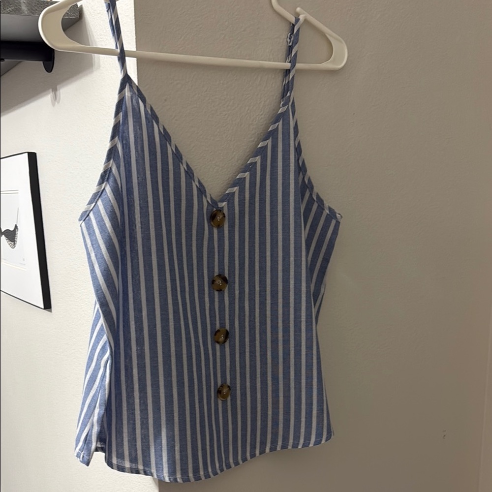 SHEIN Blue and White Fitted Camisole Tank Top